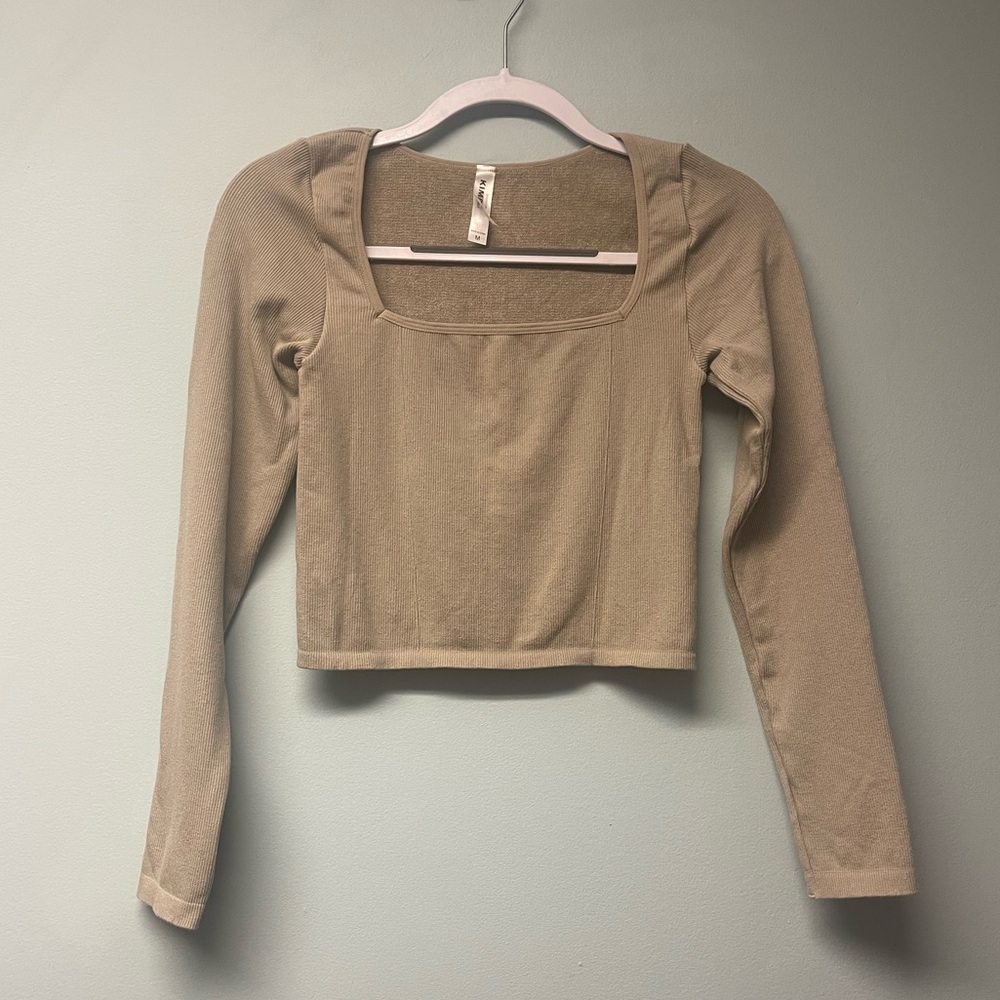 Women's Tan Long Sleeve Crop Top